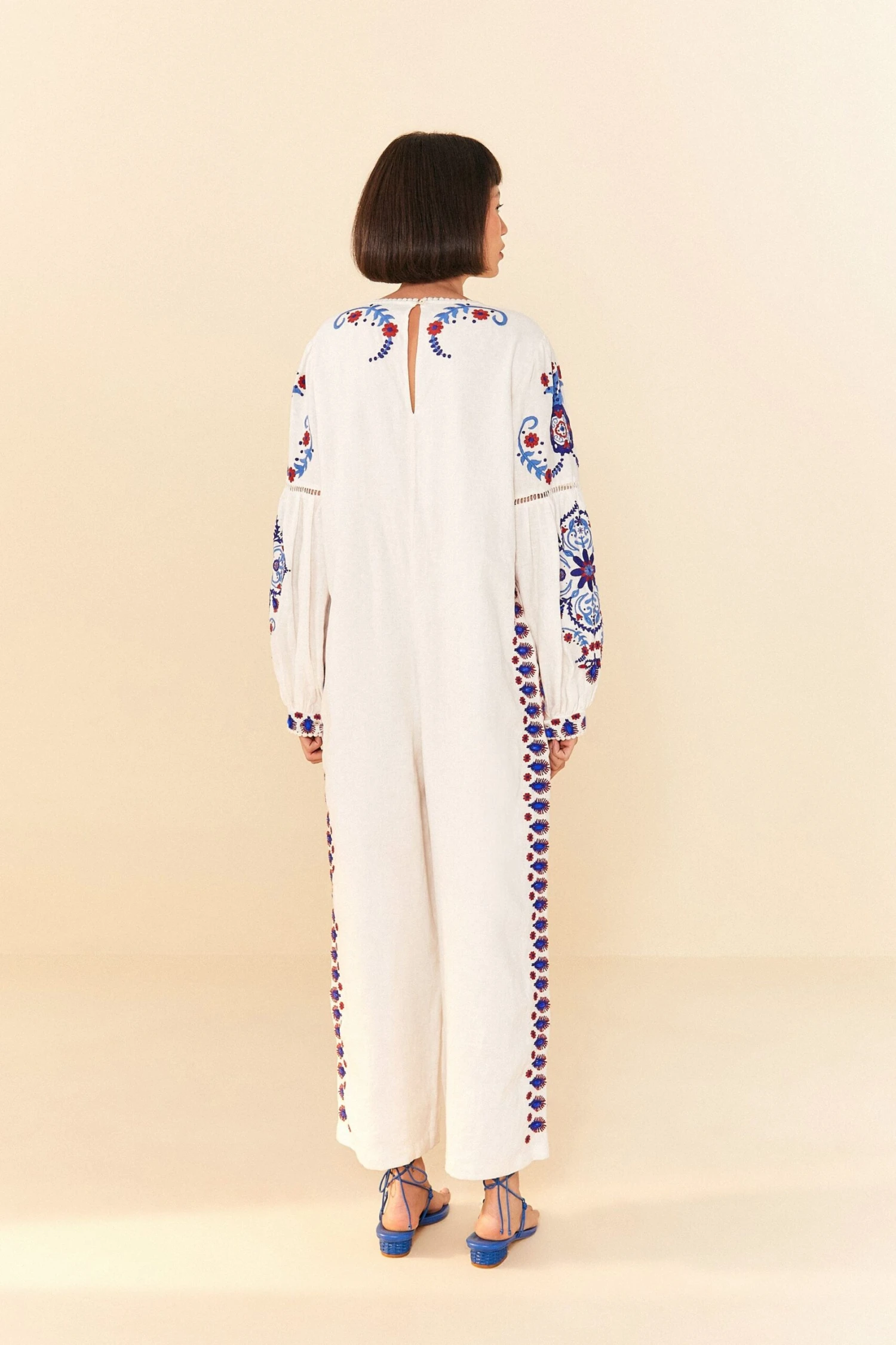 Farm Rio Off-White Navy Embroidered Jumpsuit 2 Farm Rio Off-White Navy Embroidered Jumpsuit - Image 2