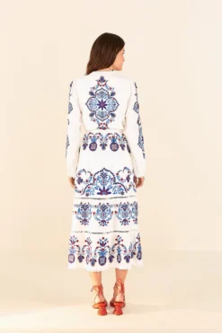 Farm Rio Off-White Navy Embroidered Midi Dress -Farm Rio Shop 298412 04