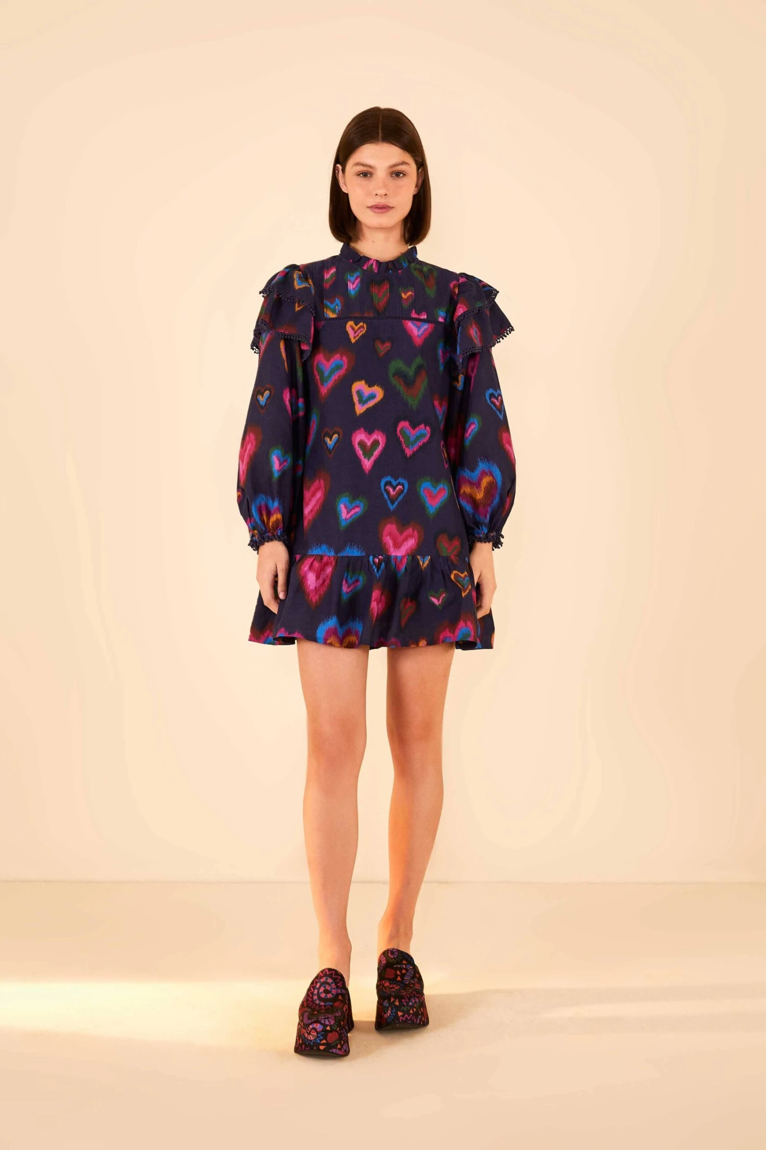 Farm Rio Navy Ikat Dyed Hearts Mini Dress 2 Farm Rio Navy Ikat Dyed Hearts Mini Dress - Image 2