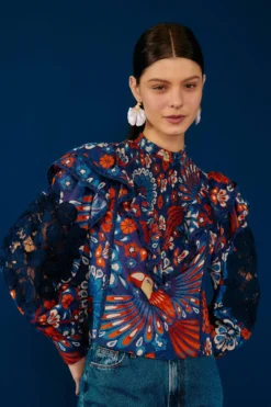 Farm Rio Navy Pineapple Flowers Blouse