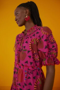 Farm Rio Pink Snake Fruit Organic Cotton Midi Dress -Farm Rio Shop 301829 02 1