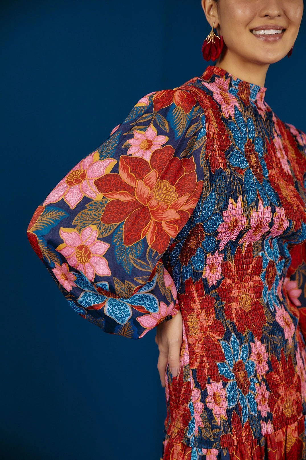 Farm Rio Navy Garden Smocked Mini Dress 4 Farm Rio Navy Garden Smocked Mini Dress - Image 4