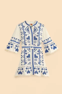 Farm Rio Blue And White Cross Stitch Mini Dress -Farm Rio Shop 302324 06