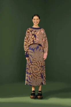 Farm Rio Navy Yawanawa Vanahu Lenzing™ Ecovero™ Viscose Midi Skirt