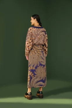 Farm Rio Navy Yawanawa Vanahu Lenzing™ Ecovero™ Viscose Midi Skirt -Farm Rio Shop 302327 03 scaled