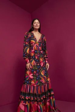 Farm Rio Black Banana Sky Lenzing™ Ecovero™ ViscoseMaxi Dress