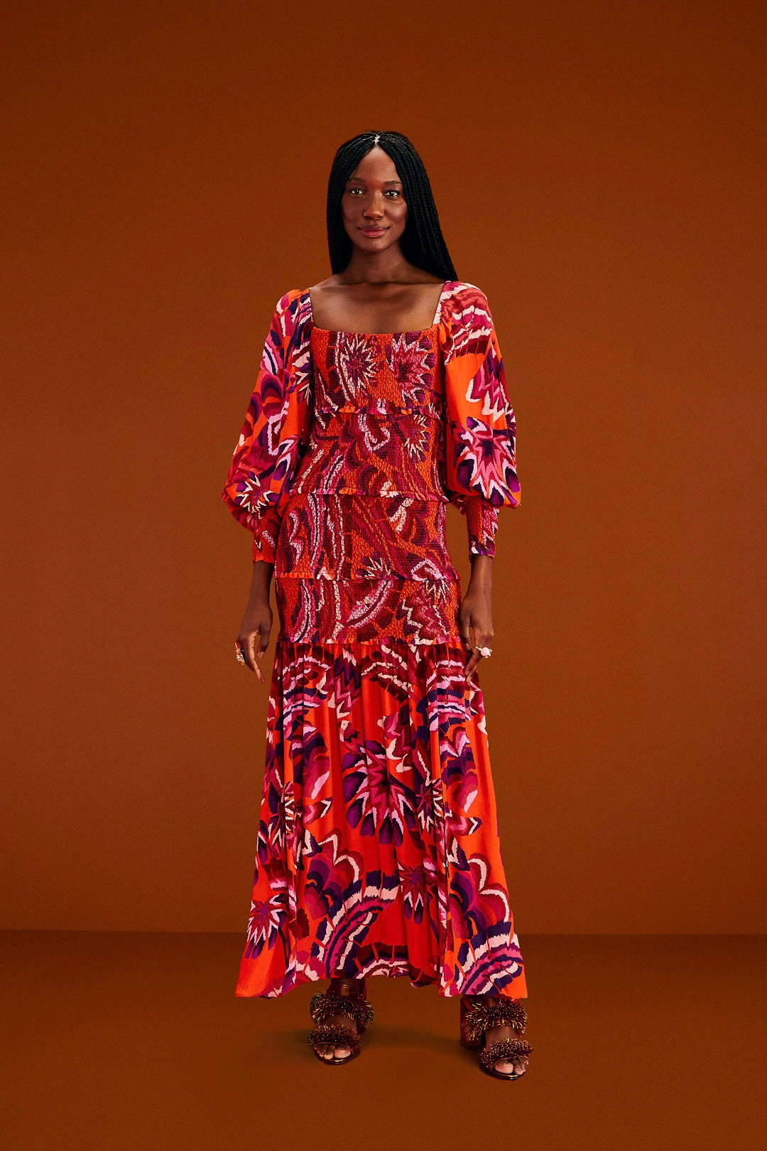 Farm Rio Orange Chevron Forest Maxi Dress 4 Farm Rio Orange Chevron Forest Maxi Dress - Image 4