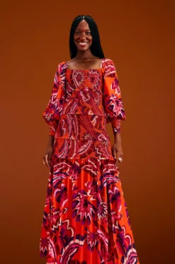 Farm Rio Orange Chevron Forest Maxi Dress