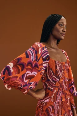 Farm Rio Orange Chevron Forest Maxi Dress 8 Farm Rio Orange Chevron Forest Maxi Dress -Farm Rio Shop 303765 03