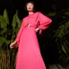 Farm Rio Pink Shoulder Pads Maxi Dress