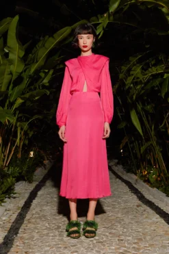 Farm Rio Pink Shoulder Pads Maxi Dress 7 Farm Rio Pink Shoulder Pads Maxi Dress -Farm Rio Shop 303766 03