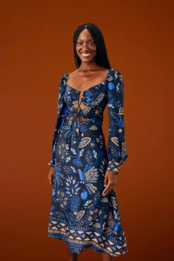 Farm Rio Black Macaw Forest Midi Dress