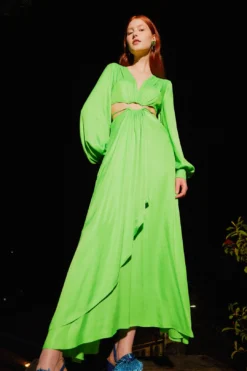 Farm Rio Lime Green Cut Out Maxi Dress