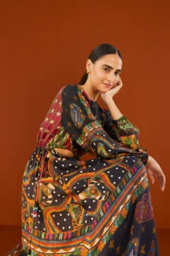 Farm Rio Shiny Mixed Scarves Cut Out Midi Dress -Farm Rio Shop 303802 05 1