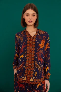 Farm Rio Navy Animal Sky Shirt