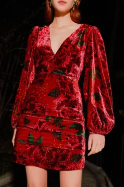 Farm Rio Red Shiny Flowers Mini Dress -Farm Rio Shop 303911 01