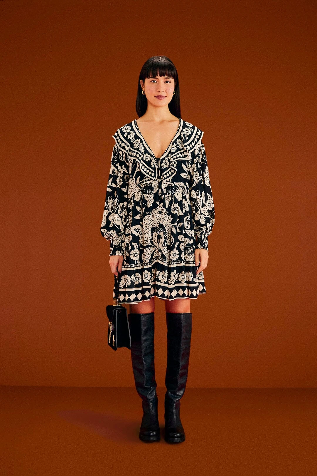 Farm Rio Black Graphic Floral Mini Dress 1 Farm Rio Black Graphic Floral Mini Dress