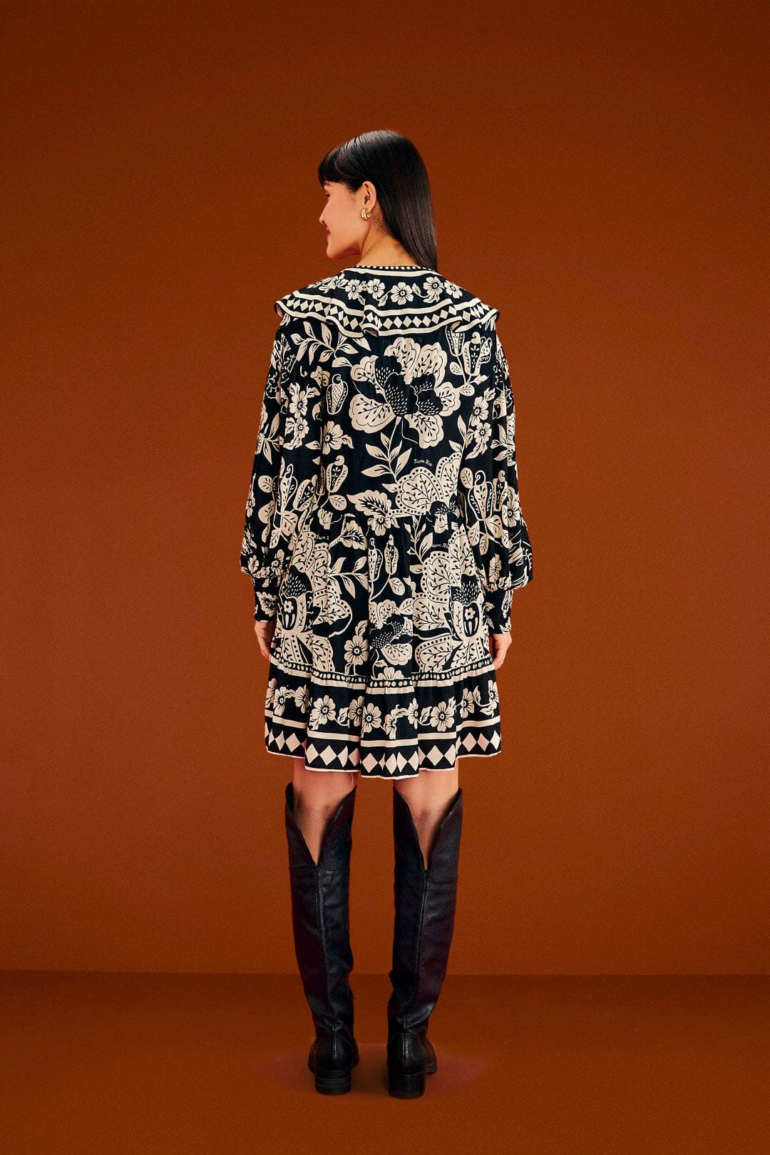 Farm Rio Black Graphic Floral Mini Dress 2 Farm Rio Black Graphic Floral Mini Dress - Image 2