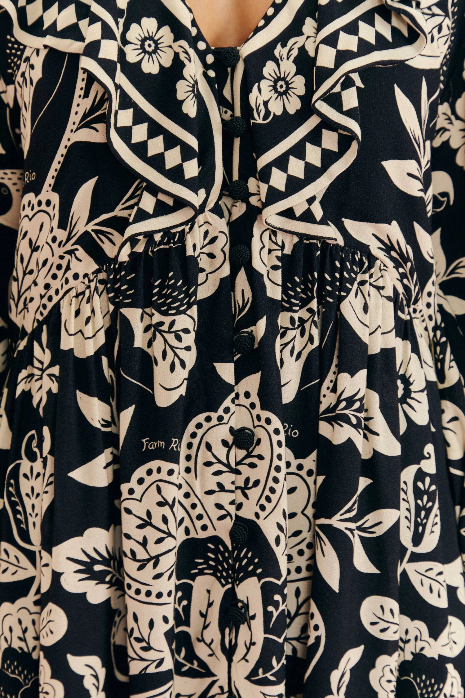 Farm Rio Black Graphic Floral Mini Dress 4 Farm Rio Black Graphic Floral Mini Dress - Image 4