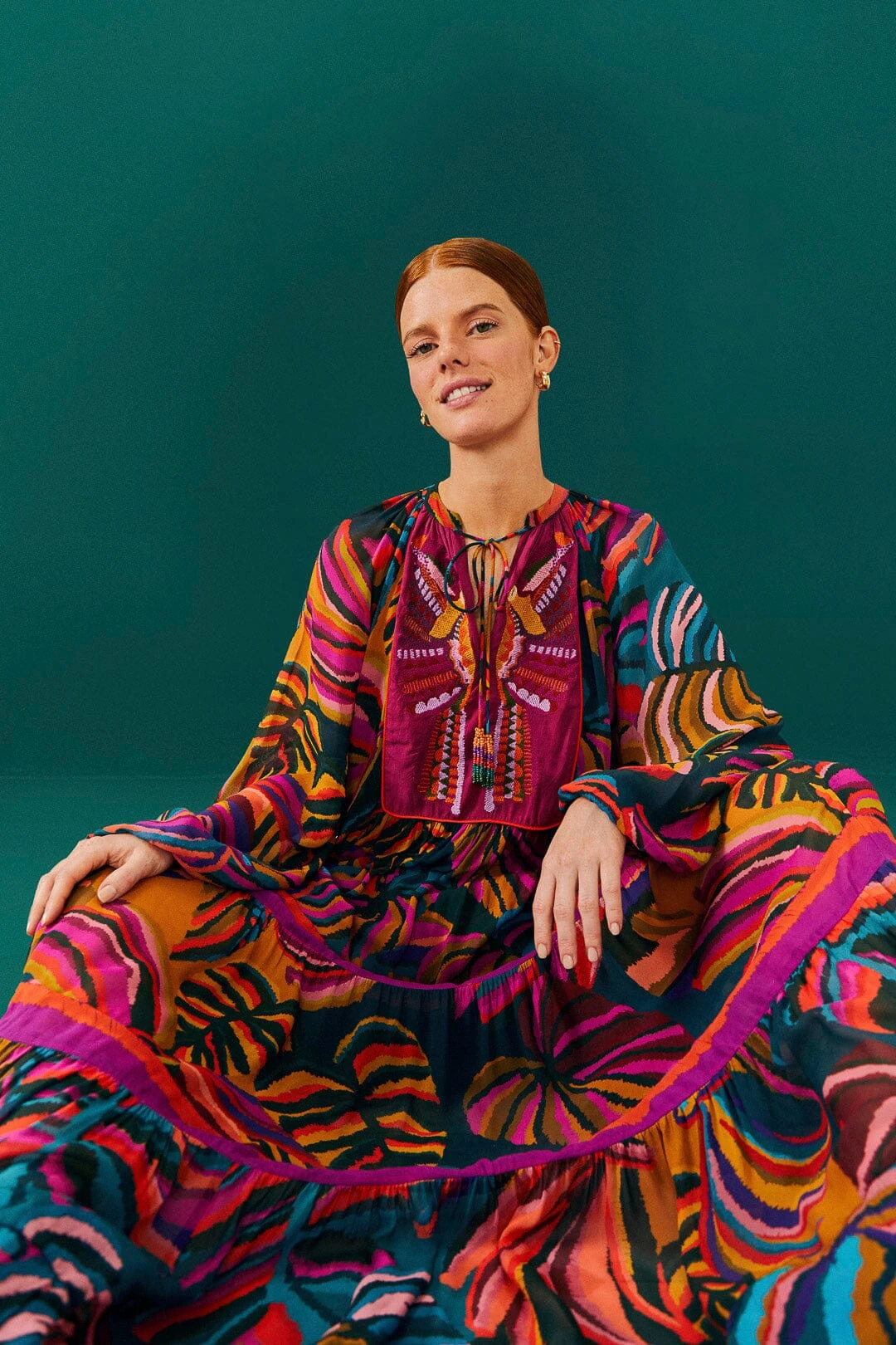 Farm Rio Graphic Foliage Embroidered Maxi Dress 1 Farm Rio Graphic Foliage Embroidered Maxi Dress