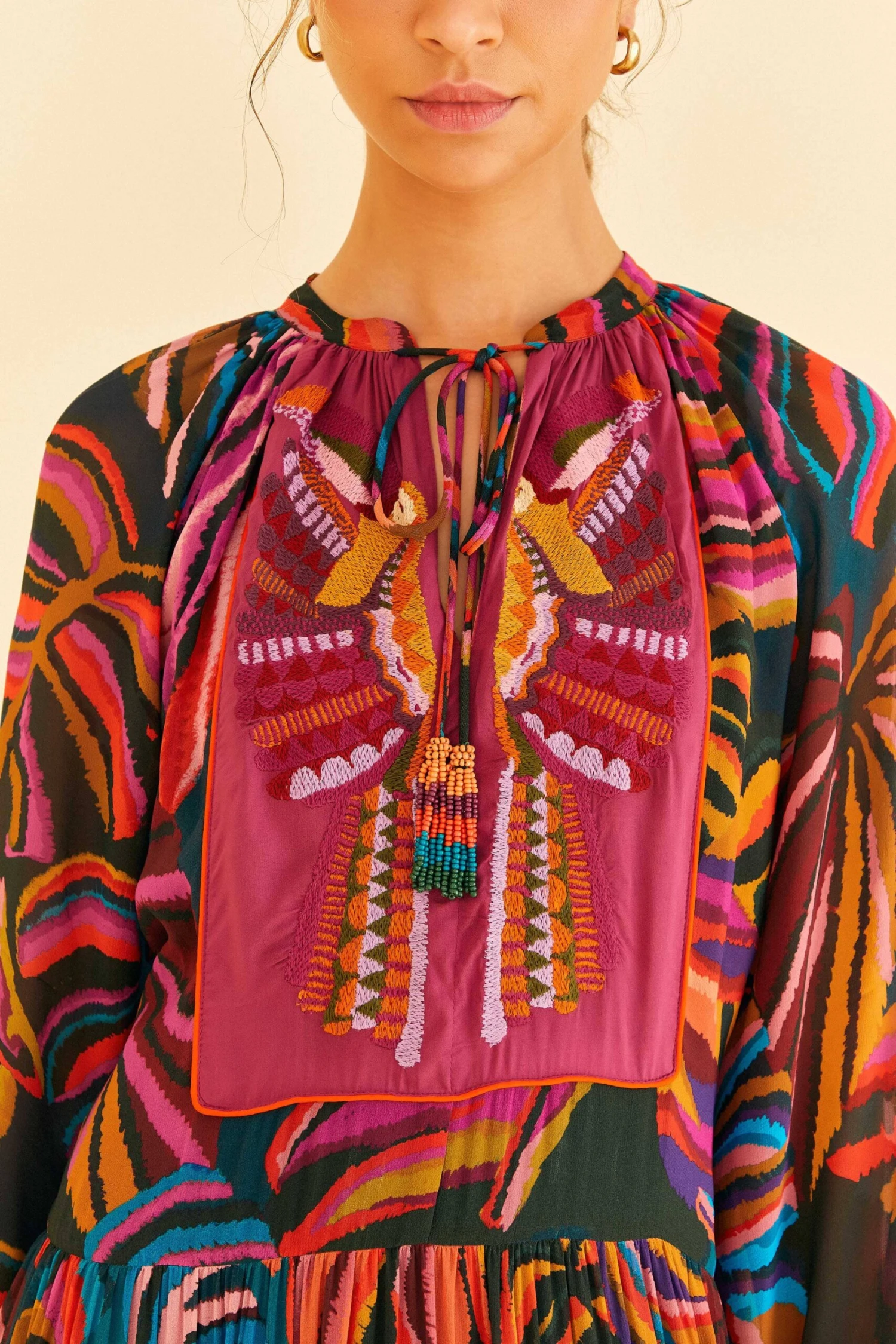 Farm Rio Graphic Foliage Embroidered Maxi Dress 3 Farm Rio Graphic Foliage Embroidered Maxi Dress - Image 3