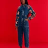 Farm Rio Crochet Squares Denim Jumpsuit