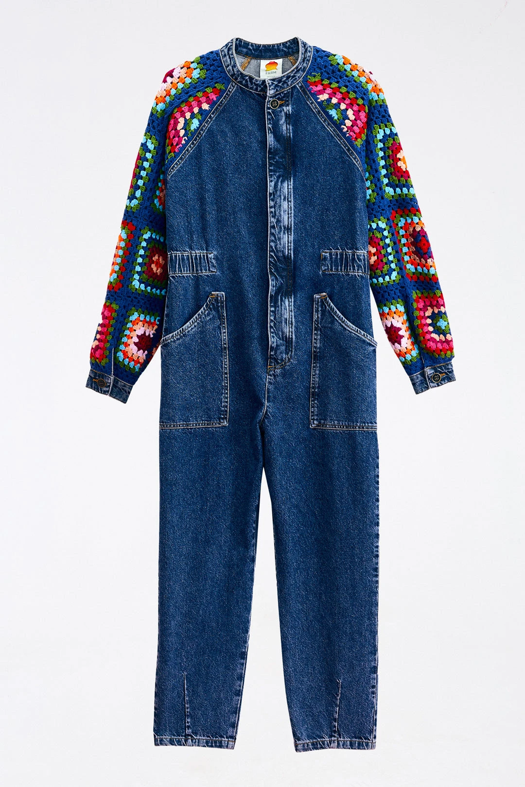 Farm Rio Crochet Squares Denim Jumpsuit 4 Farm Rio Crochet Squares Denim Jumpsuit - Image 4