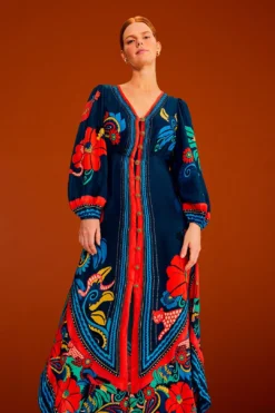 Farm Rio Blue Vintage Forest Midi Dress