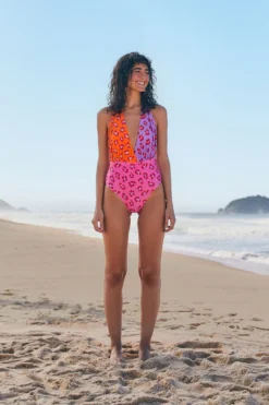 Farm Rio Maxi Leopard Patch Plunge One Piece Swimsuit -Farm Rio Shop 304301 02