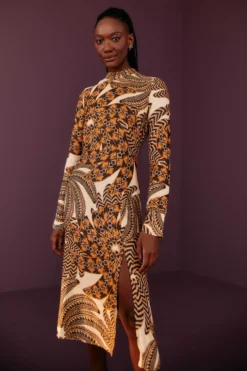 Farm Rio Sand Yawanawa Vanahu Lenzing™ Ecovero™ Viscose Midi Dress