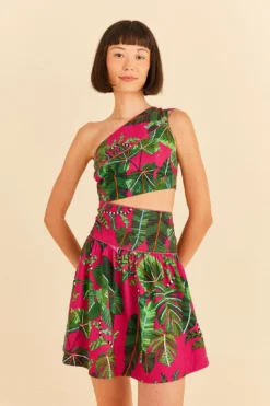 Farm Rio Pink Leaves Mini Dress