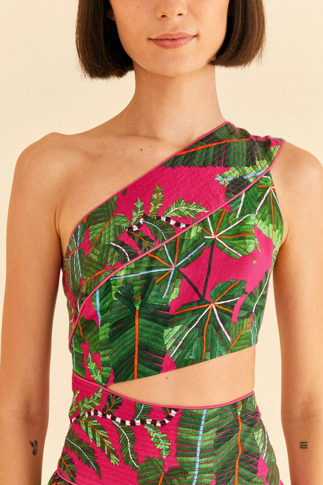 Farm Rio Pink Leaves Mini Dress 5 Farm Rio Pink Leaves Mini Dress - Image 5