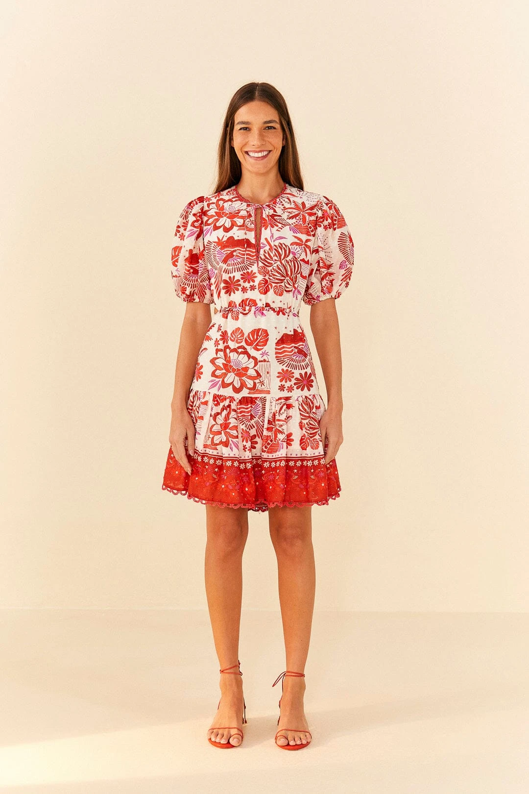 Farm Rio Off-White Rio Tiles Puff Sleeve Mini Dress 2 Farm Rio Off-White Rio Tiles Puff Sleeve Mini Dress - Image 2