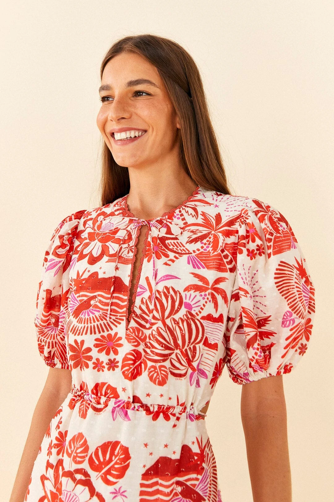 Farm Rio Off-White Rio Tiles Puff Sleeve Mini Dress 3 Farm Rio Off-White Rio Tiles Puff Sleeve Mini Dress - Image 3