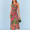 Farm Rio Pink Leaves Midi Dress