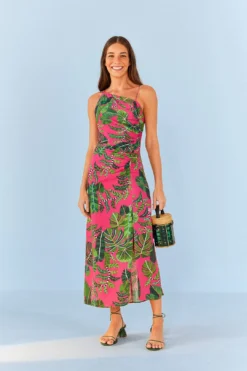 Farm Rio Pink Leaves Midi Dress