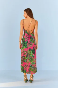 Farm Rio Pink Leaves Midi Dress -Farm Rio Shop 305298 03