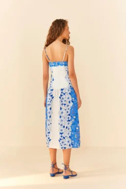 Farm Rio Blue Flower Stripes Midi Dress -Farm Rio Shop 305348 03