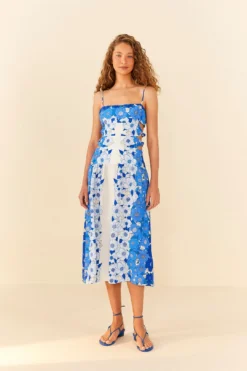Farm Rio Blue Flower Stripes Midi Dress -Farm Rio Shop 305348 04