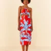 Farm Rio Red Sweet Jungle Cut Out Midi Dress