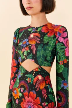 Farm Rio Black Blooming Garden Lenzing™ Ecovero™ Viscose Midi Dress 8 Farm Rio Black Blooming Garden Lenzing™ Ecovero™ Viscose Midi Dress -Farm Rio Shop 306067 03 1