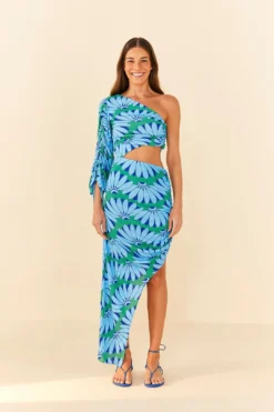 Farm Rio Green Copacabana Asymmetrical Midi Dress