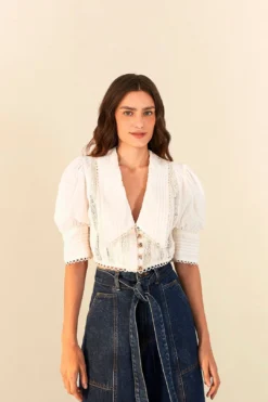 Farm Rio Off-White Cropped Blouse
