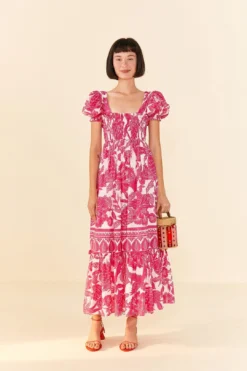 Farm Rio Pink Tropical Woodcut Maxi Dress 8 Farm Rio Pink Tropical Woodcut Maxi Dress -Farm Rio Shop 306082 03