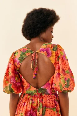 Farm Rio Orange Blooming Garden Midi Dress 8 Farm Rio Orange Blooming Garden Midi Dress -Farm Rio Shop 306092 03