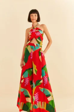 Farm Rio Red Heliconia Pants