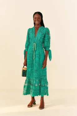 Farm Rio Green Morada Boa Guipure Dress
