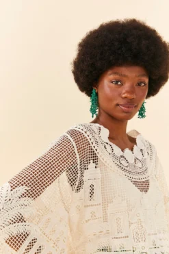 Farm Rio Off-White Morada Boa Guipire Blouse -Farm Rio Shop 306104 03