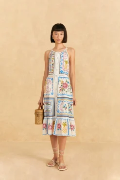 Farm Rio Grandma Gift Embroidered Midi Dress