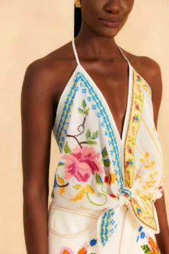 Farm Rio Grandma Gift Embroidered Halter Blouse -Farm Rio Shop 306113 03